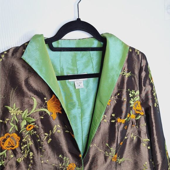 Anis. A Embroidered Cheongsam Jacket Floral Art To Wear Artsy Iridescent M Silk - Picture 7 of 11